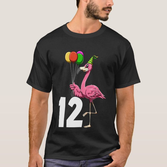 Barn Flamingo Birthday 12 Flamingo Theme 12:e Birt T Shirt (Framsida)