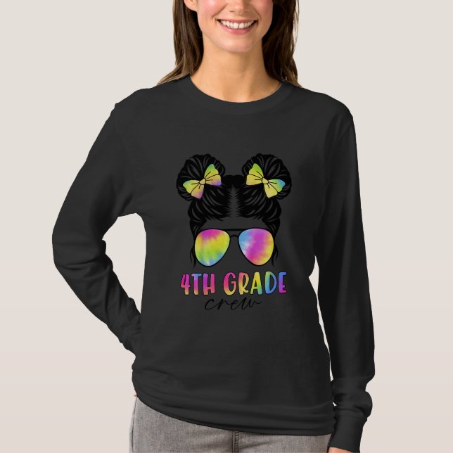 Barn Flickor Rufsigt Upphostad 4:e Klass Crew Tie  T Shirt (Framsida)