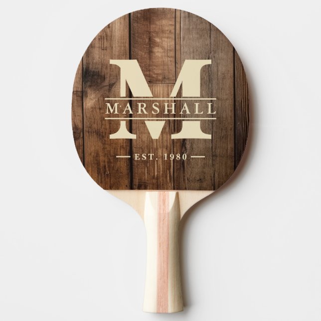 Barn Floor Boards Monogram & Name Overlay Pingisracket (Framsidan)