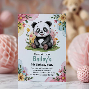 Barn Floral Panda Jungle Födelsedagsfest Inbjudningar