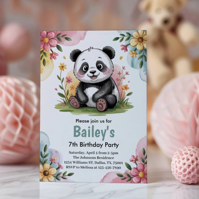 Barn Floral Panda Jungle Födelsedagsfest Inbjudningar (Skapare uppladdad)