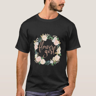Barn Flower Girl Röda Blommiga Krans Bröllop T Shirt