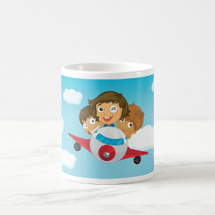 Barn Flyger Flygplans Tecknad Rolig Luftfart Kaffemugg