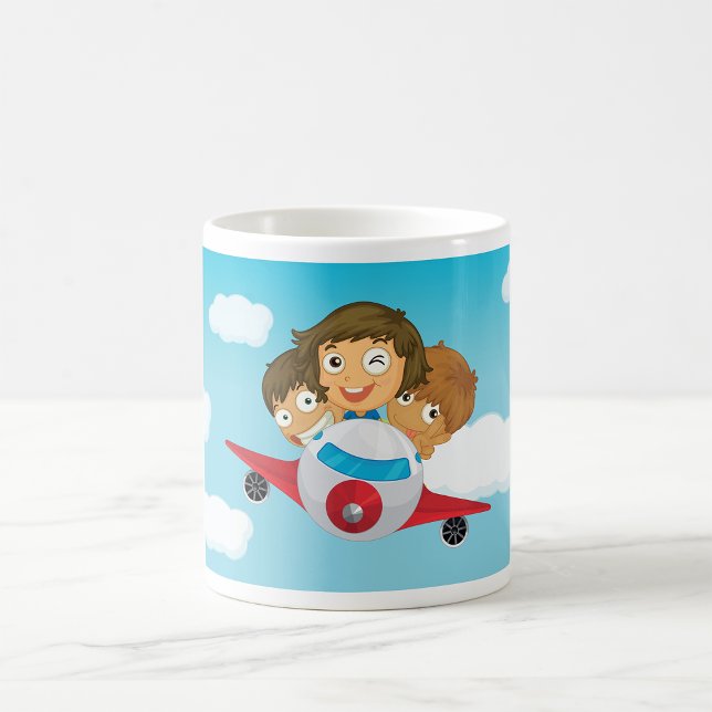 Barn Flyger Flygplans Tecknad Rolig Luftfart Kaffemugg (Skapare uppladdad)