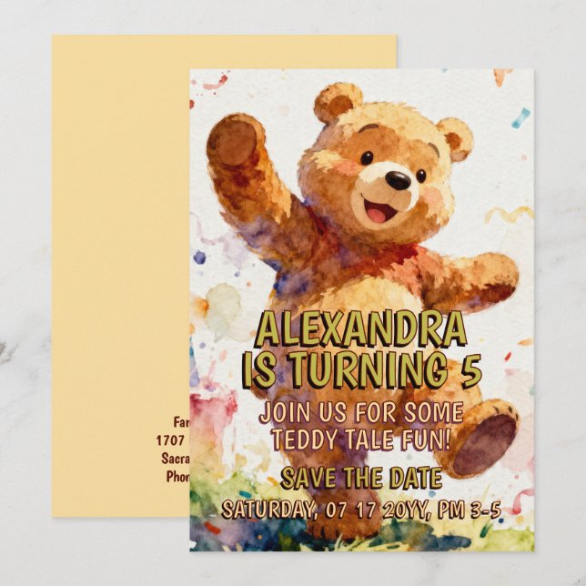 Barn Födelsedag Djur - Söt Teddybjörn 1 Spara Datumet (Fram/baksida)