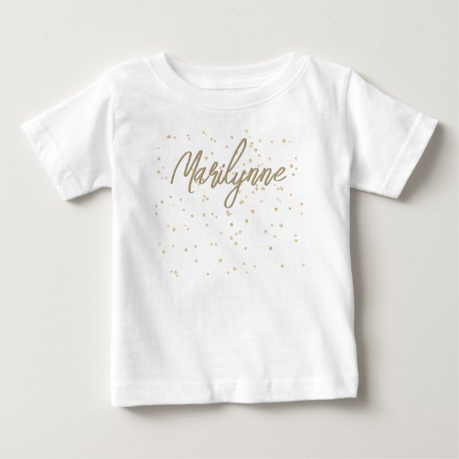 Barn födelsedag Guld Glitter Namn T Shirt (Framsida)