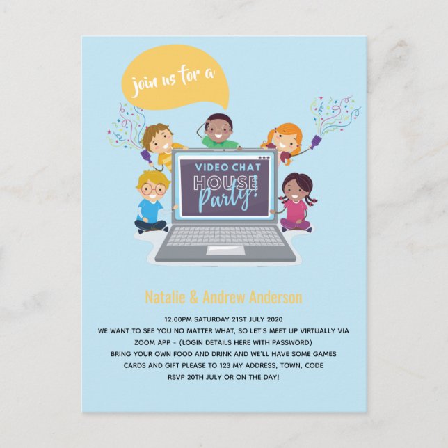 BARN Födelsedags Online Video Chatt Virtuell LiveS Vykort (Framsida)