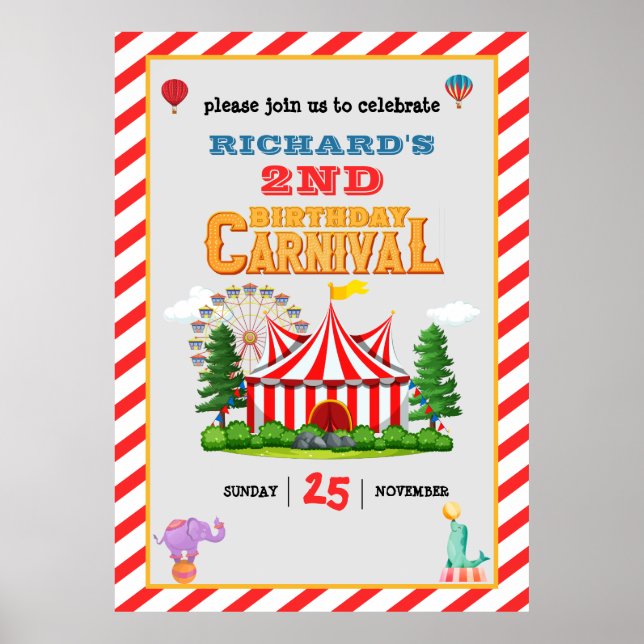 Barn Födelsedagsfest Circus karnival Tema Poster (Framsidan)