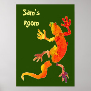 Barn för färgstark gecko-ekoillustration av grönt poster