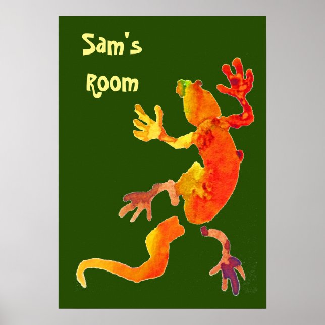 Barn för färgstark gecko-ekoillustration av grönt poster (Framsidan)