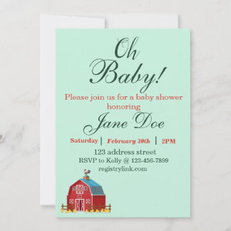 Barn för farm animals baby shower-inbjudan tack kort