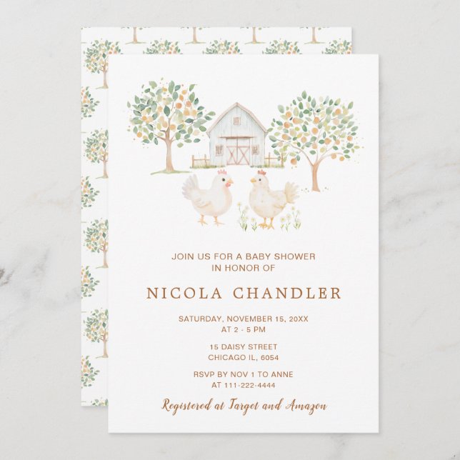 Barn för spädbarn i slutna höns inbjudningar (Fram/baksida)