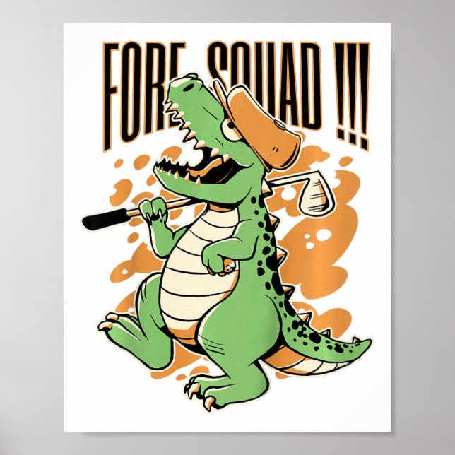 Barn Fore Squad T-Rex Dinosaur Golfspelare Grafisk Poster (Framsidan)