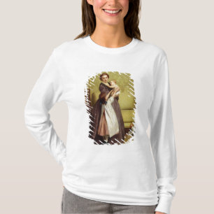 Barn fostrar med henne barn i en salong t-shirt
