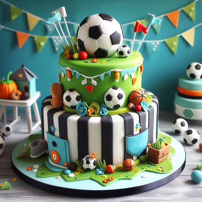 Barn Fotboll Dekorerad Födelsedagstårta Födelsedag Kort (What kid doesn't like Soccer and the FIFA World Cup - Soccer Themed Birthday Card)