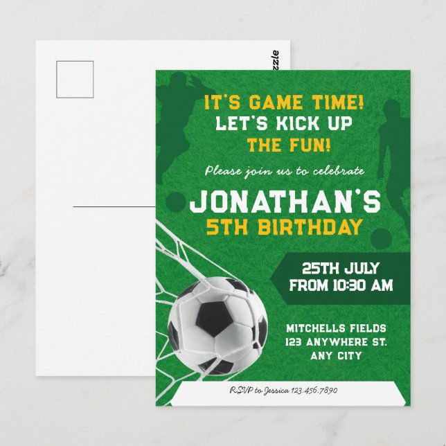 Barn fotboll födelsedagsfest vykort (Fram/baksida)