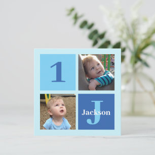 Barn Foto Anpassat Blå Pojkar 1-års Födelsedagsfes Inbjudningar