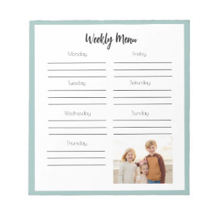 Barn Foto Daily Menu Planner Anteckningsblock