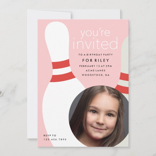 Barn fotobowling födelsedagsfest inbjudningar (Framsida)