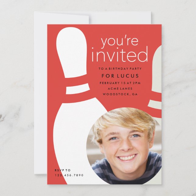 Barn fotobowling födelsedagsfest inbjudningar (Framsida)