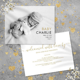 Barn Fotografi Chic Elegant Modern Guld Födelse Meddelande Vykort