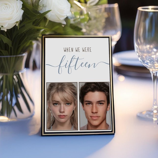 Barn Foton Ålder 15 Dammt Blå Handskrift Bröllop Bordsnummer (Skapare uppladdad)