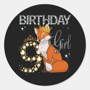 Barn Fox Djur älskare 9:e födelsedag Flickfox B-da Runt Klistermärke