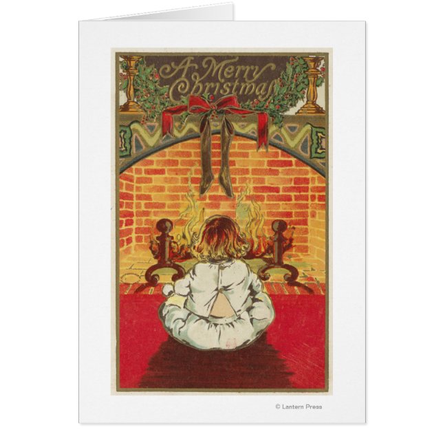 Barn framför Fireplace Hälsningskort (Framsidan)