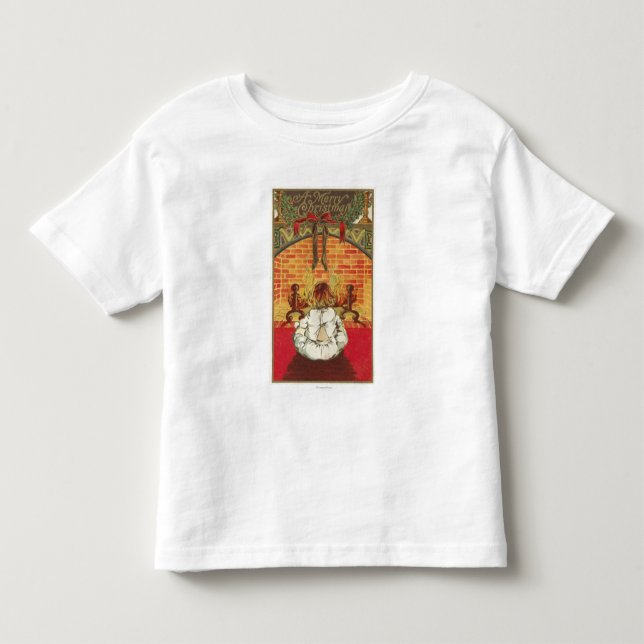 Barn framför Fireplace T-shirt (Framsida)