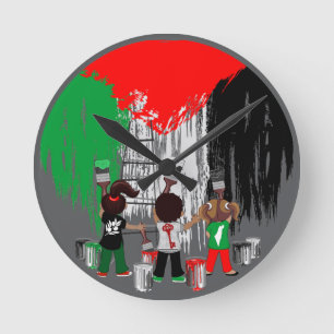 Barn från Gaza målar Palestinas flagga Rund Klocka