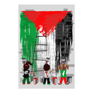 Barn från Gaza målar palestinsk flagga Fototryck