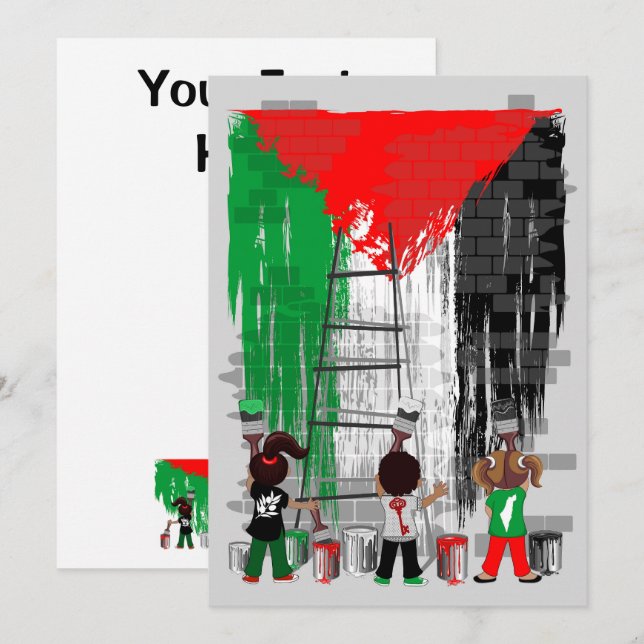 Barn från Gaza målar palestinsk flagga  Inbjudningar (Fram/baksida)