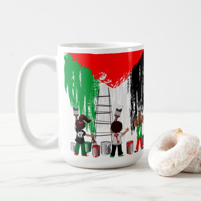 Barn från Gaza målar palestinsk flagga  Kaffemugg (Med munk)