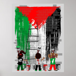 Barn från Gaza målar palestinsk flagga Poster