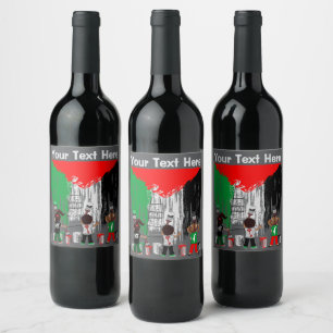 Barn från Gaza målar palestinsk flagga Vinflaska Etikett
