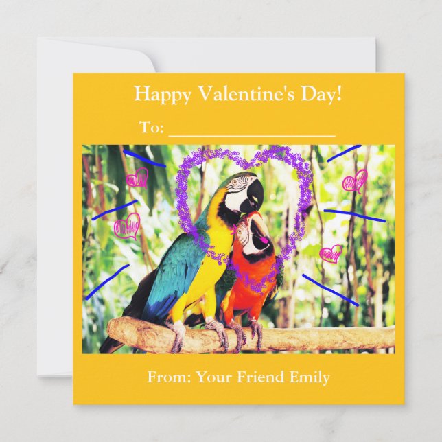 Barn Funky klassrum Valentine kärlek papegojor  Julkort (Framsida)
