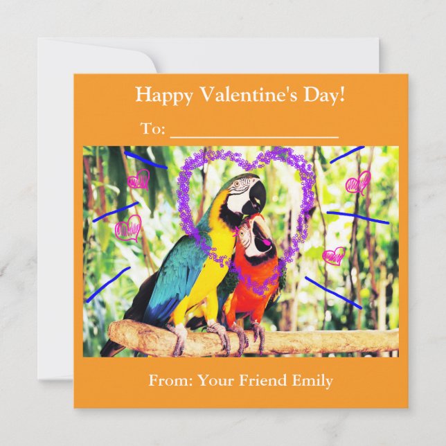 Barn Funky Klassrum Valentine Kärlek Papegojor  Julkort (Framsida)