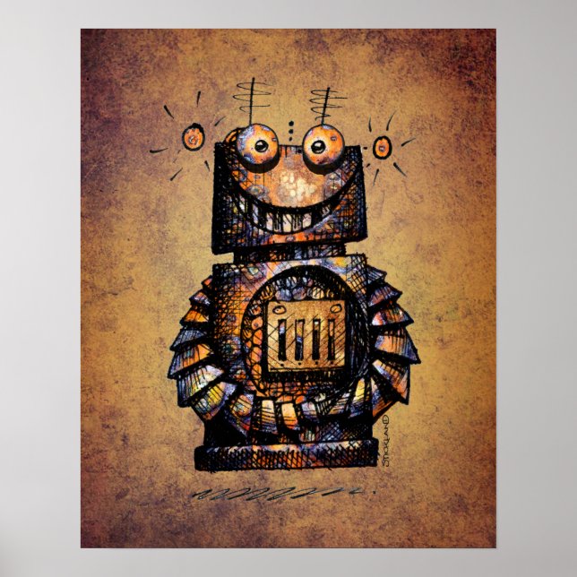 Barn Funny Rusty Steampunk Robot Art Poster (Framsidan)