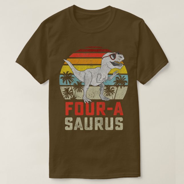 Barn Fyra a Saurus Birthday Rex 4-åring 4 T Shirt (Design framsida)