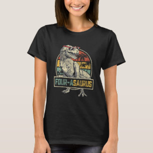 Barn fyra A Saurus Birthday T Rex 4 år gammal fjär Shirt