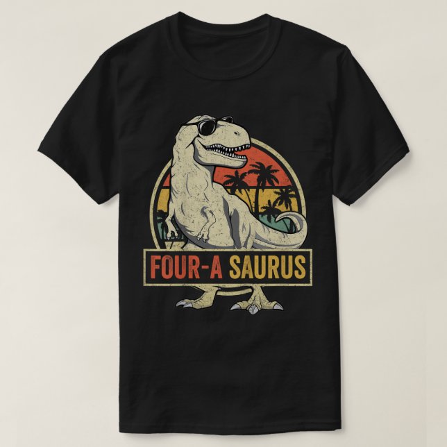 Barn Fyra a Saurus Birthday T Rex 4-åring Dino T Shirt (Design framsida)