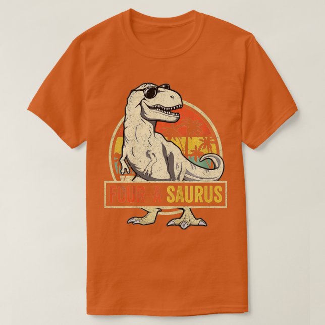 Barn Fyra a Saurus Birthday T Rex 4-åring Dino T Shirt (Design framsida)