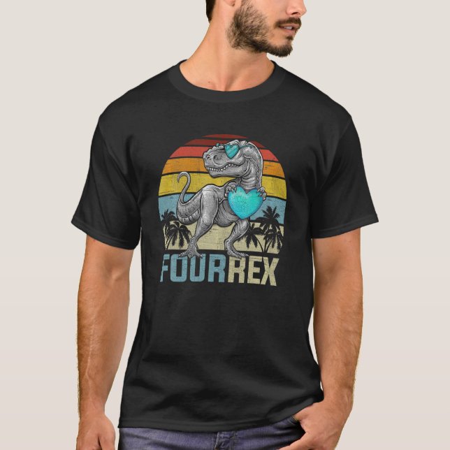 Barn fyra Rex Saurus Birthday T Rex 4 års gammal d Shirt (Framsida)