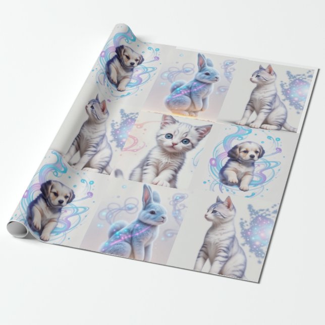 Barn Galaxy Collection puppy, kitten, cat, bunny Presentpapper (Utrullad)