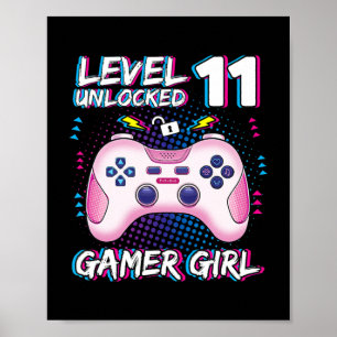 Barn Gamer Girl 11-årig nivå 11 olåst Poster