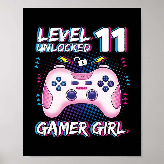 Barn Gamer Girl 11-årig nivå 11 olåst Poster (Framsidan)