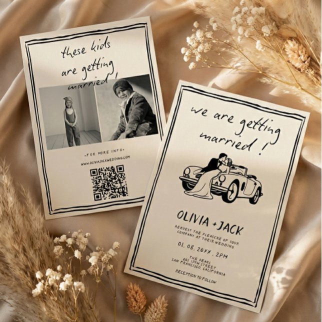 Barn Gifter Sig Foto QR-kod Bröllop Inbjudningar (Skapare uppladdad)