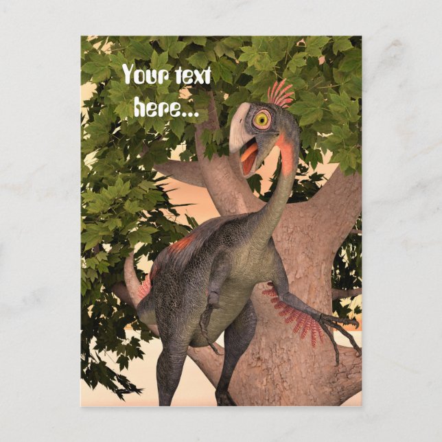 Barn Gigantoraptor Dinosaurie Äventyr Konst Vykort (Framsida)