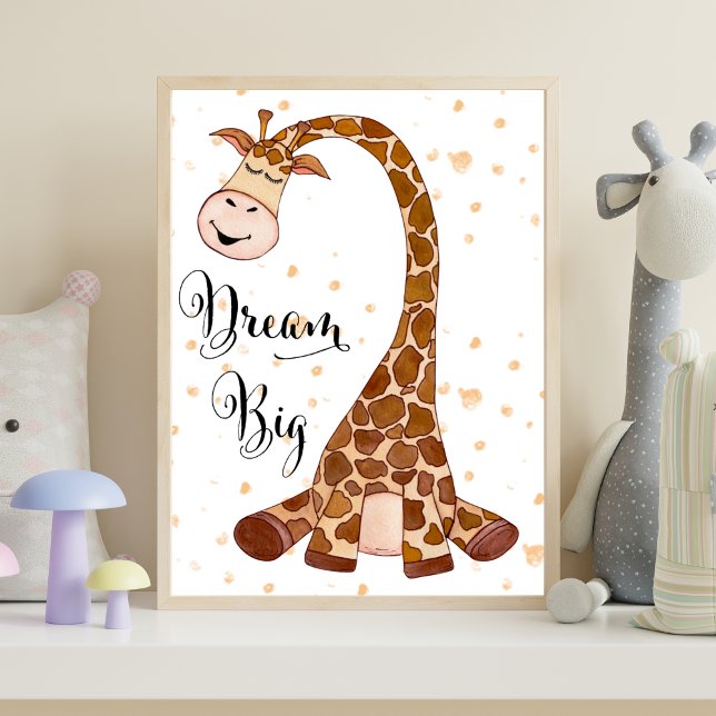 Barn Giraff Dröm Stort Förlossningsrum Väggkonst D (Giraffe Dream Big Nursery Wall Art, Nursery Decor poster, Baby Shower Gift, New baby gift)