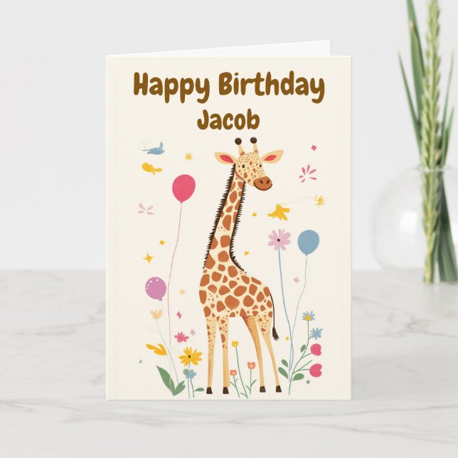 Barn Giraffe Cute Grattis på födelsedagen Kort (Framsida)